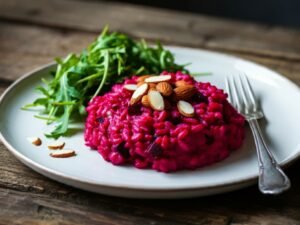 Receita Vegana Almoço: Risoto de Beterraba com Amêndoas